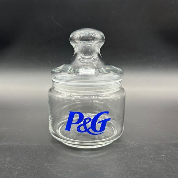 Vintage Proctor and Gamble Glass Storage Jar P and G Blue Canister Advertising - Picture 2 of 10